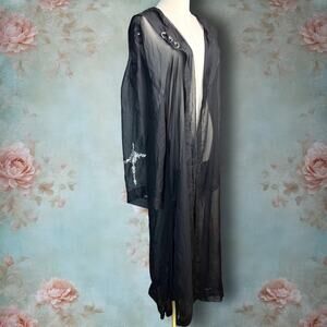 Punk Rave Mystic Mood Black Sheer Hooded Embroidered Cross Sleeve Cape